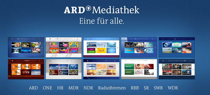 ARD-Mediathek mit den verschiedenen Sendestationen