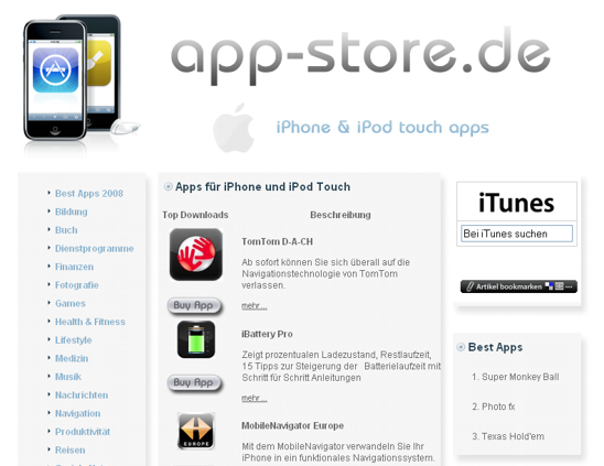 App-Store mit Apps-Angebote für iPhone