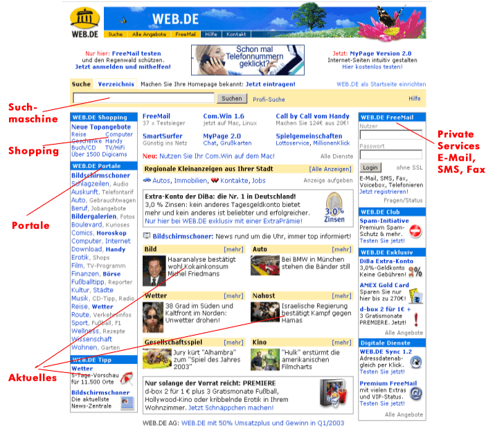 Example of an Internet portal: Web.de