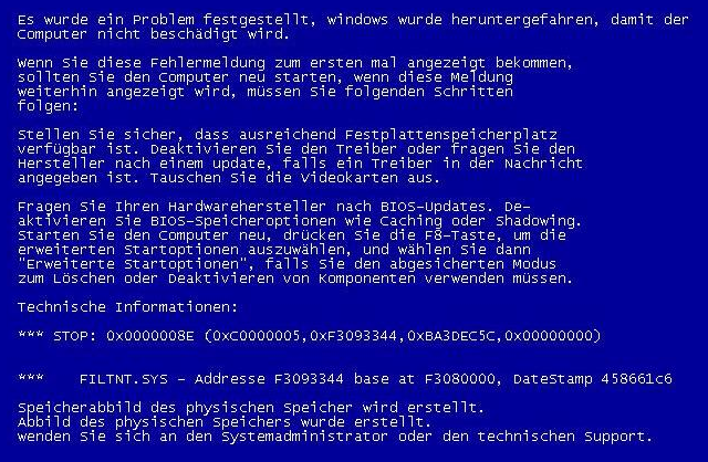 Bluescreen with crash hint at Abnormal End (evening)