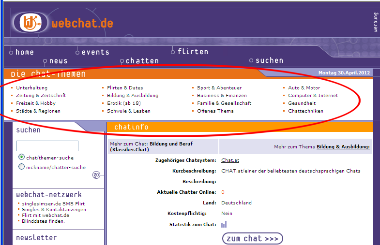 Chat-Hauptthemen auf webchat.de