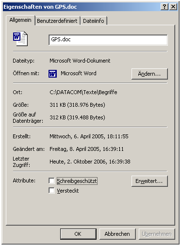 Dateiattribute unter Windows XP