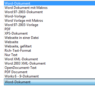 File formats for Word documents