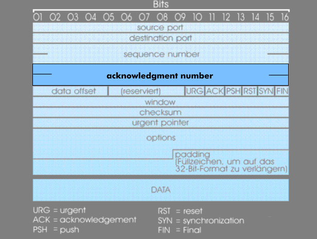 Datenfeld Bestätigungs-Nummer im TCP-Header