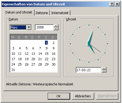 Datum- und Uhrfunktion unter der Systemsteuerung von Windows