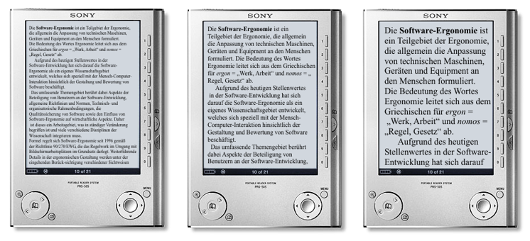 E-book reader with EPUB file with dynamic text adjustment