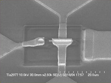 Ein HBT-Transistor in InP-GaInAs, Foto: The High Speed Electronics Group