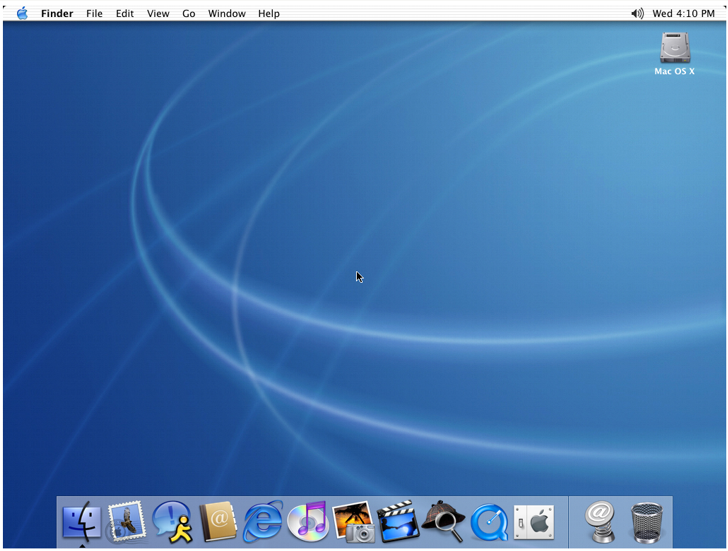 Leerer Desktop von Mac OS X Jaguar, Screenshot: guidebookgallery.org 