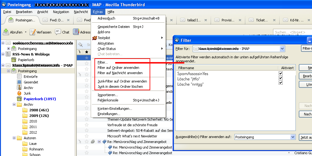 Mailfilterfunktionen im Mozilla Thunderbird