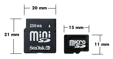 MiniSD- und MicroSD-Karte mit Größenangaben, Foto: SanDisk
