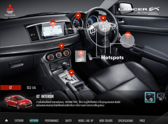 Mitsubishi website with imagemaps and activation points