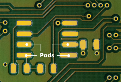 Pads on a printed circuit board, photo: pcb-pool.com.