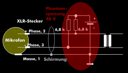 Phantomspeisung mit 48 V und XLR-Stecker