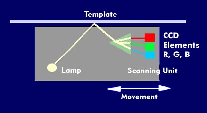 Principle of the scanner with prism division of the colors