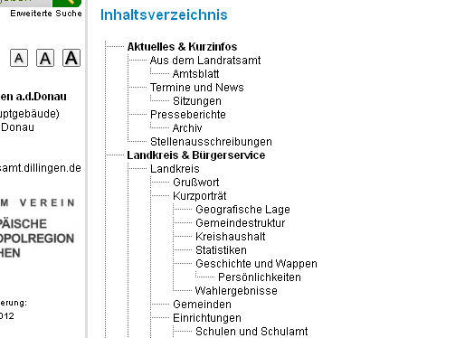 Sitemap der Website von der Stadt Dillingen