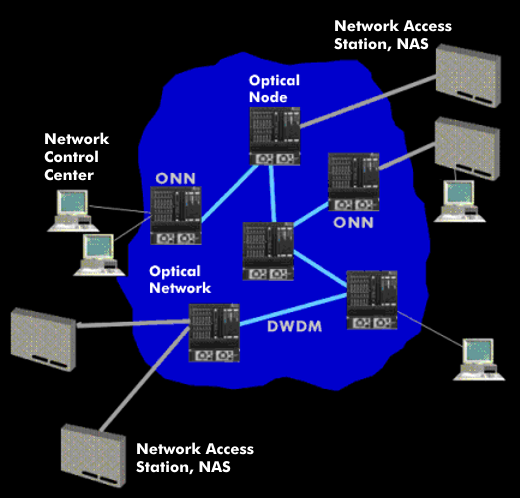 Structure of an optical core network with DWDM links.