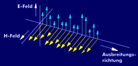 Transversale Wellen mit rechtwinklig aufeinander stehenden magnetischen und elektrischen Feldern