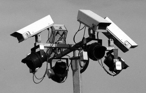 CCTV surveillance cameras in a public place