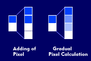Vertical scaling by adding pixels and calculating the gradation