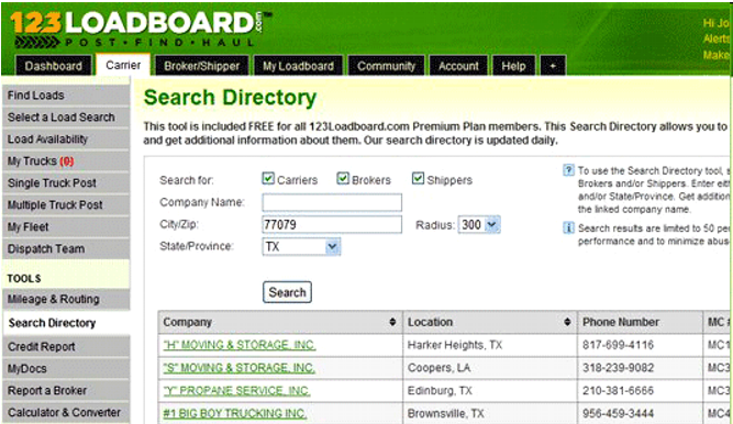 Website eines Search Directory, Screenshot: 123loadboard.com